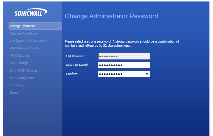 Sonicwall changing password