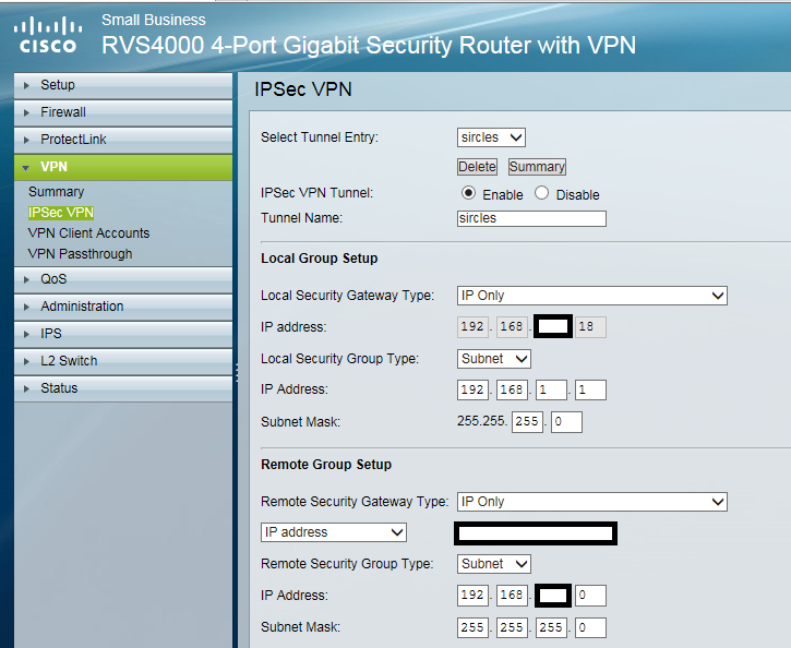 Cisco RVS 4000 IPSec VPN Config.