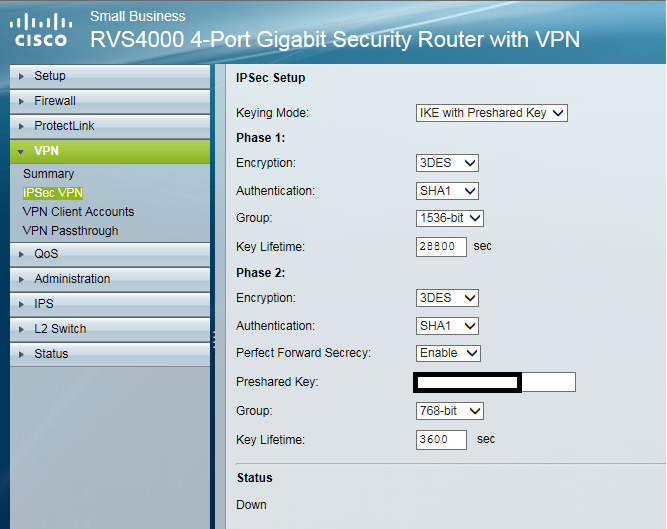 Cisco RVS 4000 IPSec settings