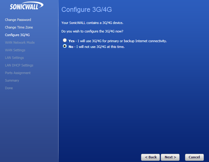Sonicwall modem configure later