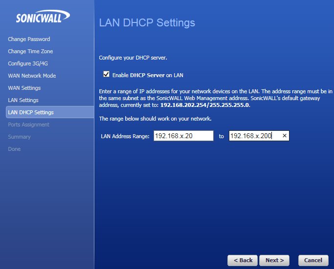 Sonicwall DHCP config.