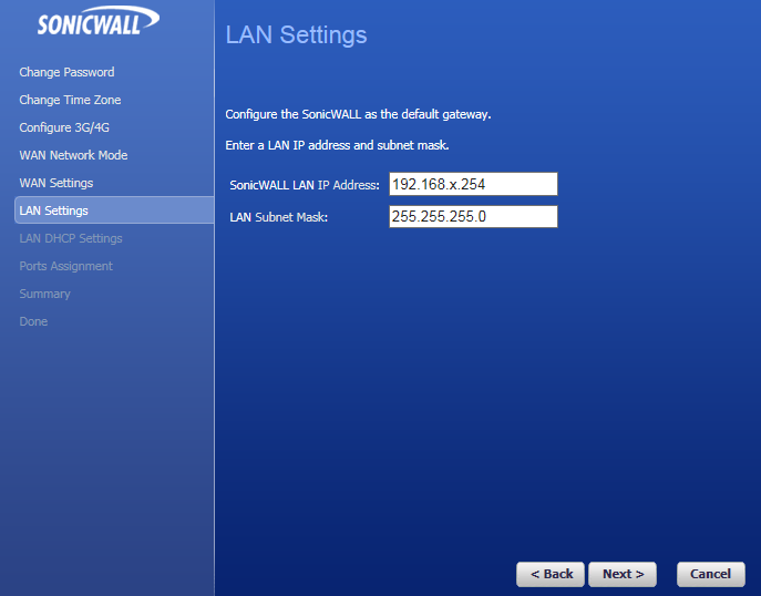 Sonicwall LAN set-up