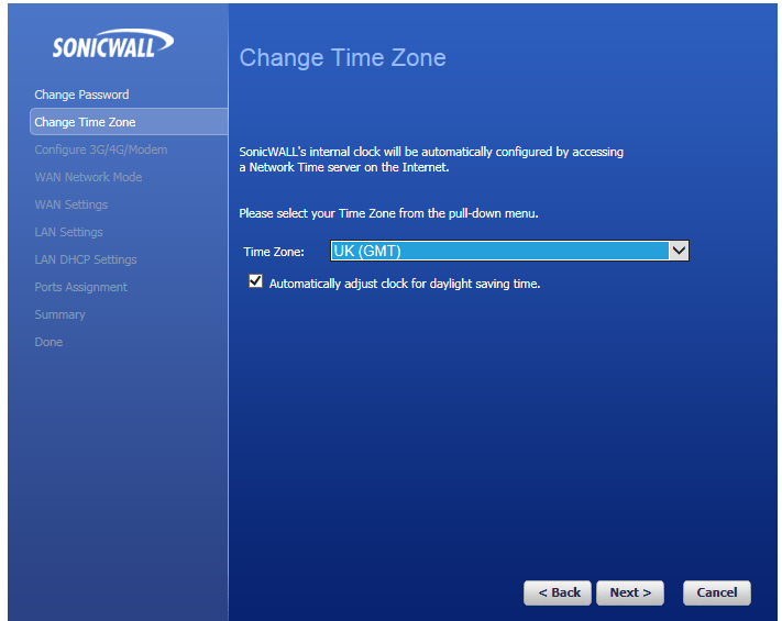 Sonicwall set time-zone