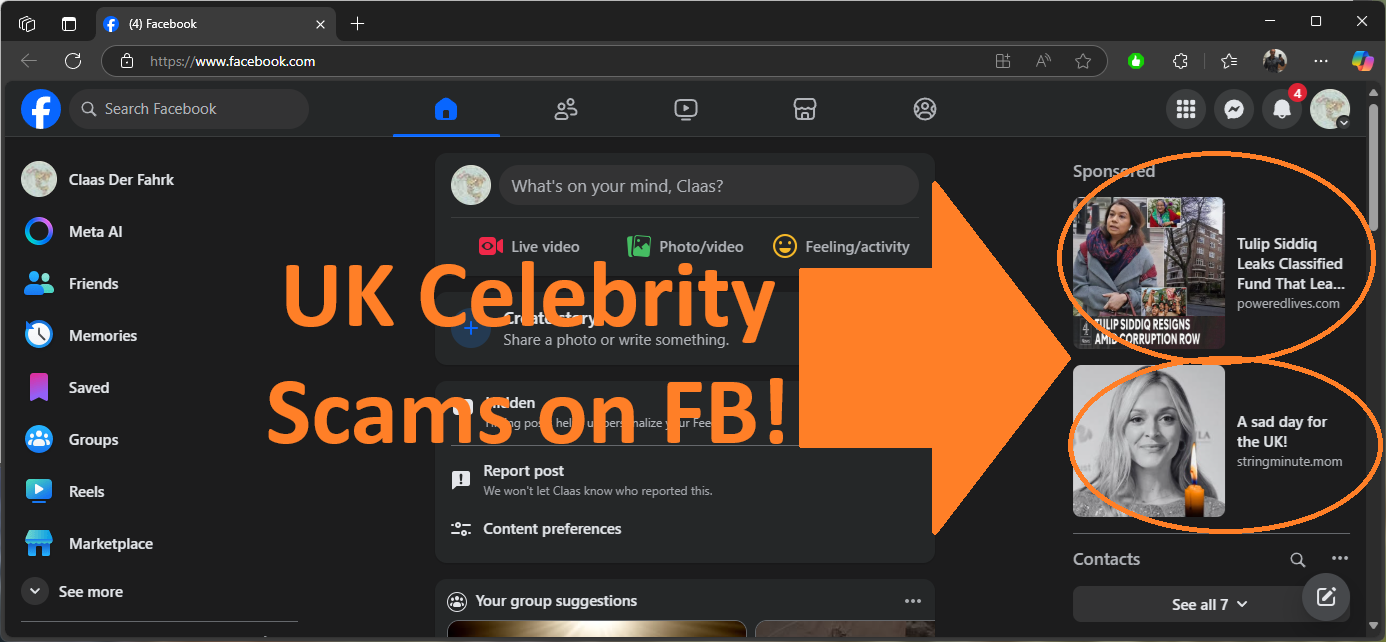 FaceBook UK Celebrity Scams