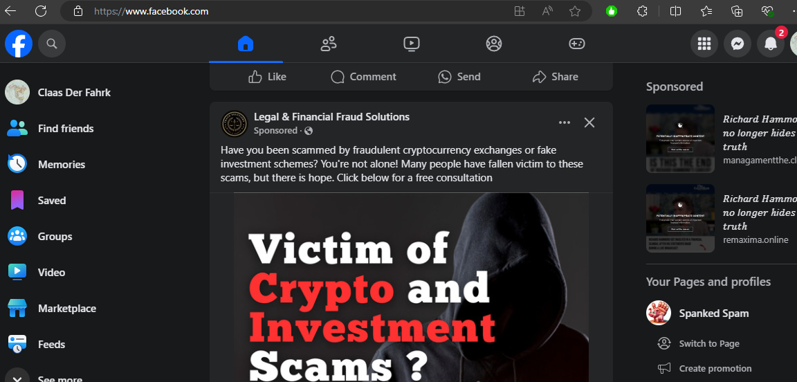 Facebook Celebrity Fake News Ads: Second Bite Scammers looking to take a percentage of the refund from your bank on Facebook