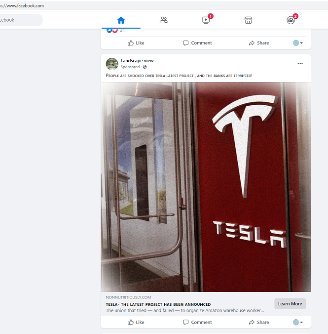 Tesla Scam on Facebook August 2020
