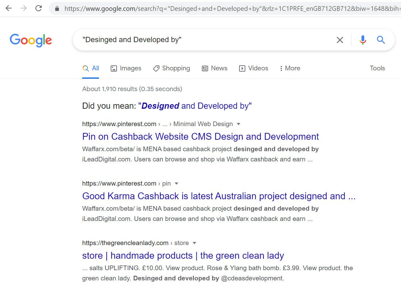 Copy Writing - Search Google for "Desinged and Developed by"