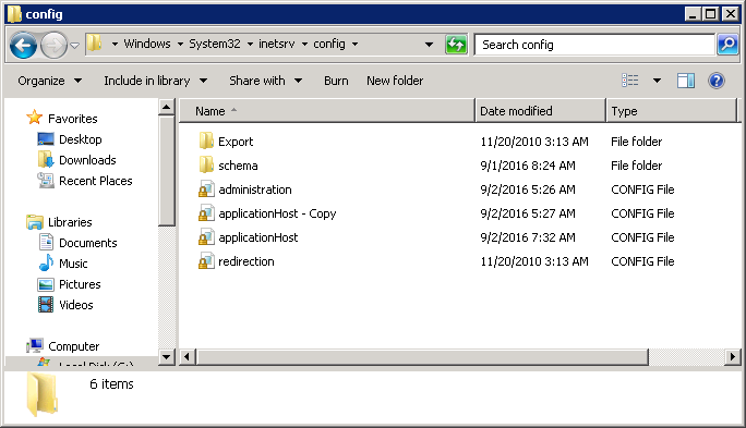 Inetsrv applicationhost.config file location