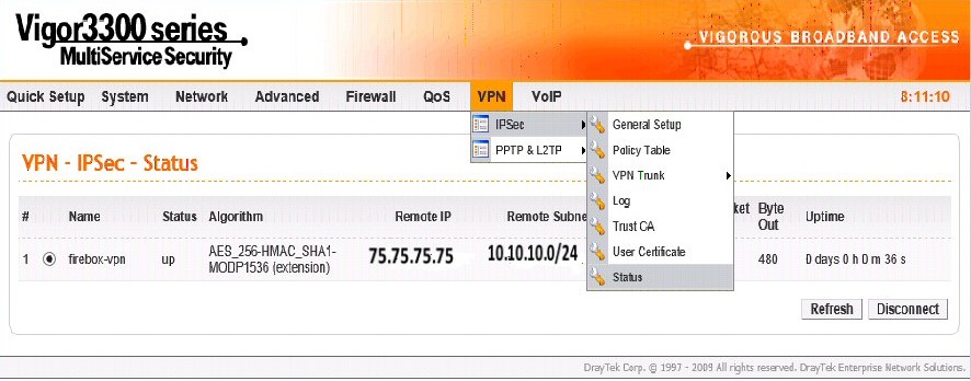 DrayTek 3300v Ipsec VPN Status