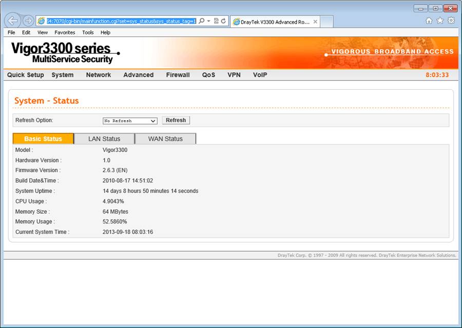 DrayTek 3300v System Status