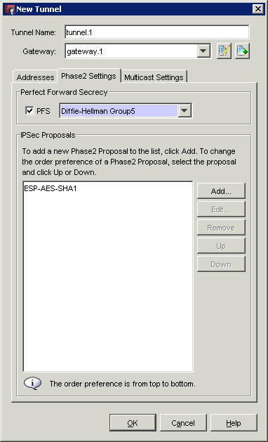 Watchguard New Tunnel Phase Two Settings Dialog