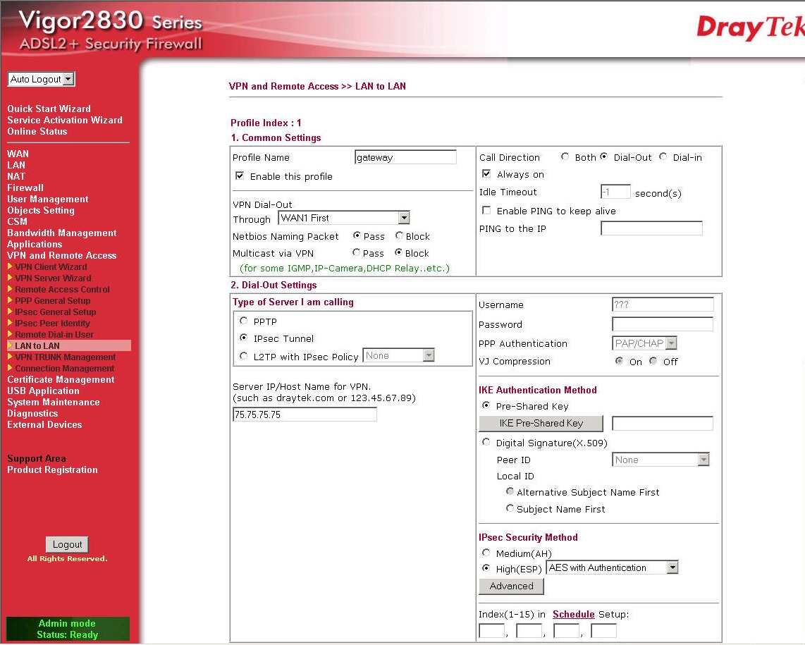 DrayTek Vigor 2830 New LAN to LAN VPN