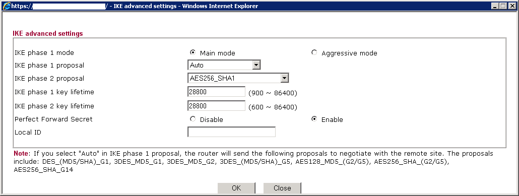 DrayTek Vigor IKE Advanced Settings