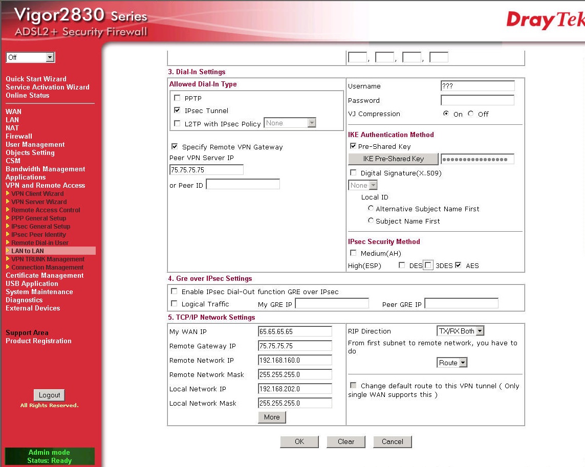 DrayTek Vigor 2830 LAN VPN Advanced Settings