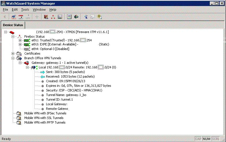 Watchguard Firebox VPN Status Up and Connected