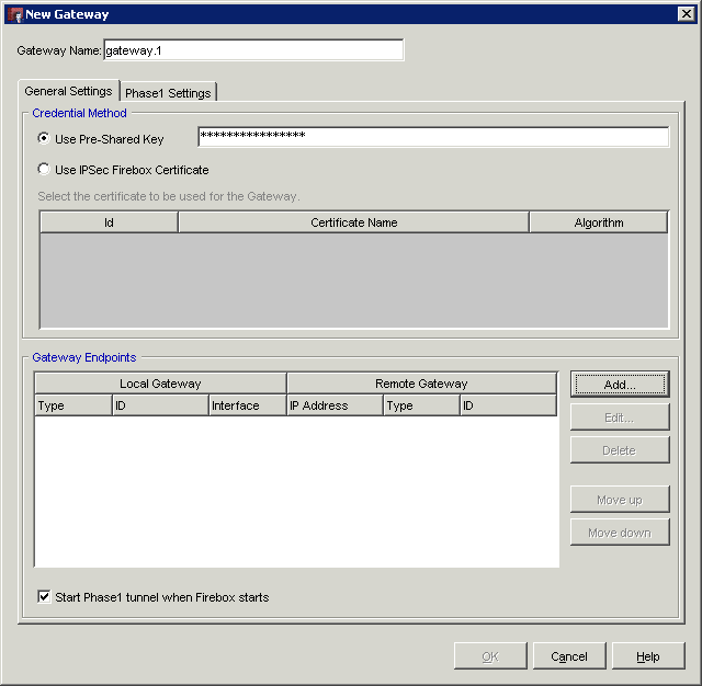 Watchguard Firebox new Gateway Dialog