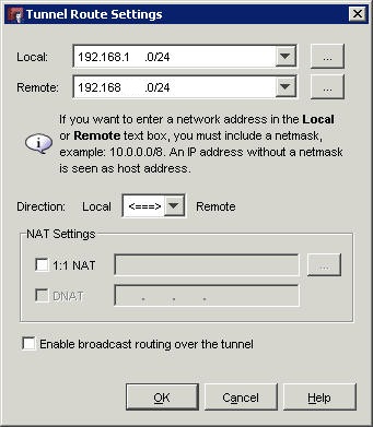 Watchguard Tunnel Route Settings Dialog